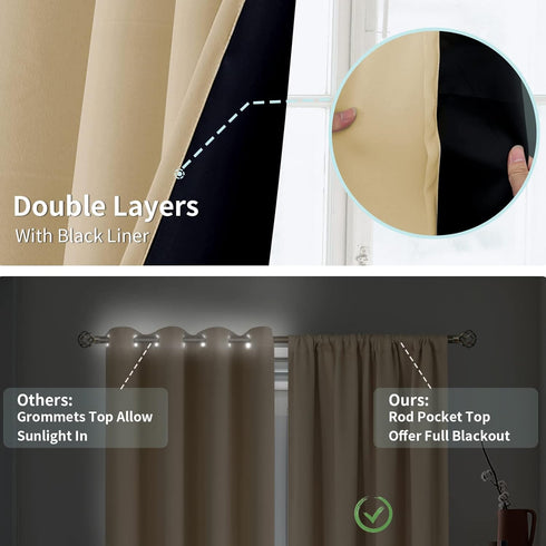 BGment Beige Blackout Curtains for Living Room, 95 Inch Length 2 Panels Set, Thermal Insulated Soundproof Energy Saving