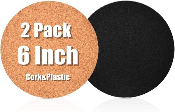 6" Cork Coasters, Round Cork & Plastic Plant Saucers for Gardening, Absorbent Cork Mat for Drinks, Set of 2