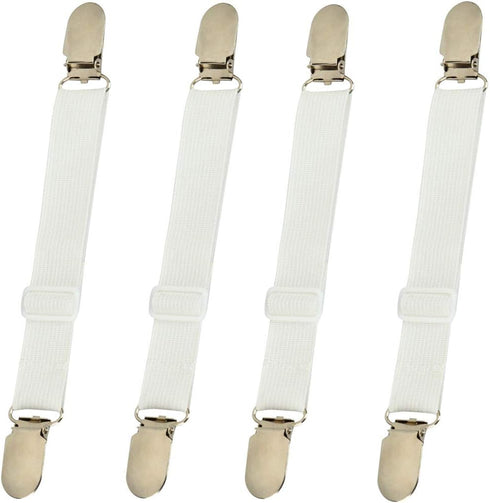 Bed Sheet Clips Straps (4 Pcs Adjustable Elastic Mattress Grippers, Straps Suspender Fasteners Holder)