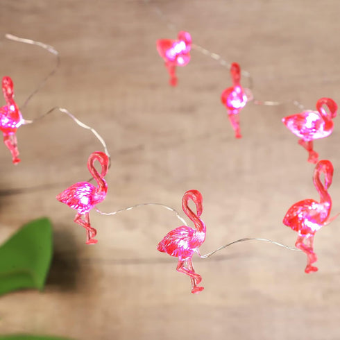 Pink Flamingo String Lights - 10ft Battery Operated Fairy Lights with Remote, 30 LEDs for Summer Tropic Themed Home
