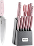 hecef Kitchen Knife Block Set, 14 Pieces with Wooden Block & Sharpener, High Carbon Stainless Steel Cutlery Set