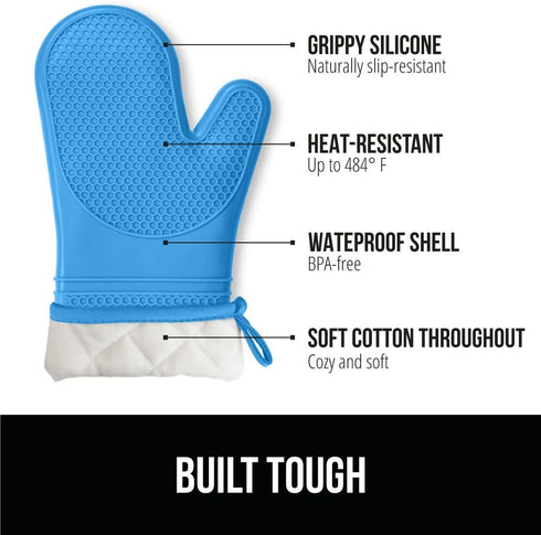 Gorilla Grip Heat and Slip Resistant Silicone Oven Mitts Set, 14.5 in, Soft Cotton Lining, Waterproof, BPA-Free, Extra Long Thick Gloves for Cooking, BBQ, Kitchen Mitt Potholders, Aqua by Gorilla Grip