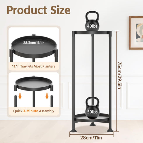 2 LASZOLA Tier Black Plant Stand Indoor for Large Tall Heavy Duty Flower Planter, Metal Vertical Multi Level Rack