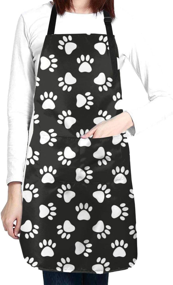 Dog Animal Paws Print Waterproof Apron for Adults, Chef Bib with Roomy Pocket for Kitchen BBQ Crafting