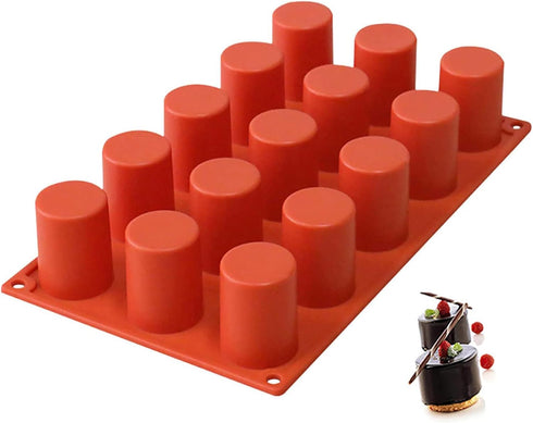 TOPYS 15 Cavities Cylindrical Fondant Silicone Mold, DIY Cylinder Pastry Cupcake Jelly Mousse Pan