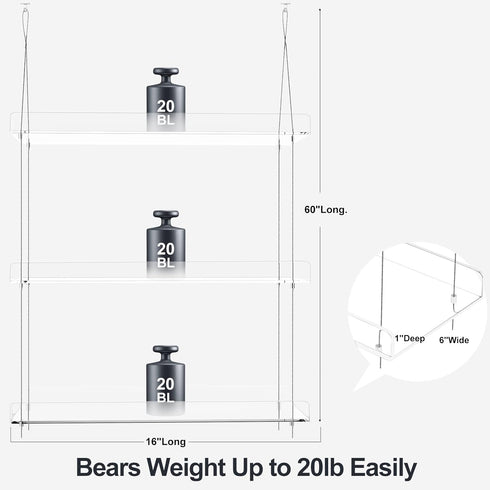 ZerzSemp 3-Tier 16 Inch Hanging Clear Plant Shelves for Windows, Acrylic Window Wall Plant Stand Shelf for Kitchen