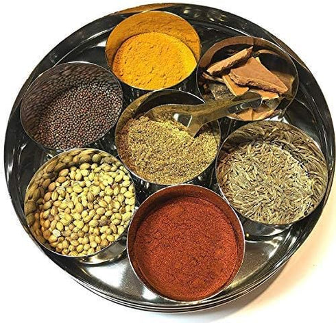 Stainless Steel Masala Dabba Spice Box, 7 Compartment Indian Spice Storage Container