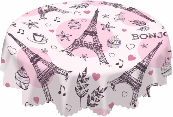 AOYEGO Eiffel Tower Pink Table Cloth Romantic Paris Ice Cream Coffee Star Shaped