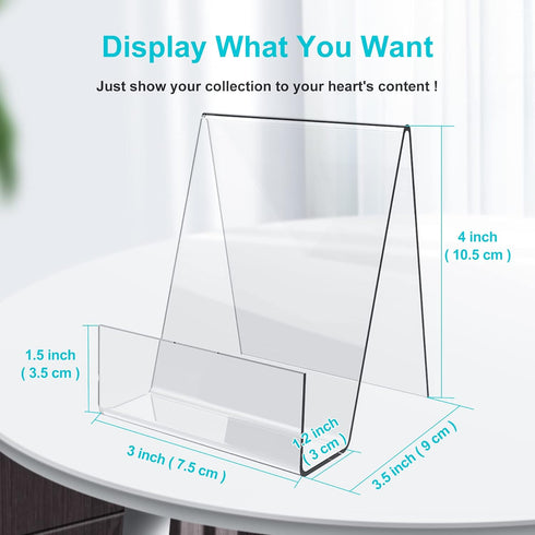 Acrylic Book Stand with Ledge,4PC 4 Inch Clear Acrylic Display Easel Transparent Display Stand Holder Tablet Holder for Displaying Books,Magazine,Plate,Pictures,Artworks, CDs