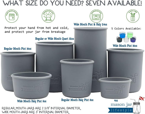 Quart 32oz Silicone Sleeves/Jackets for Protecting Ball, Kerr, Canning Jars by Mason Jar Lifestyle (Charcoal Gray, 2