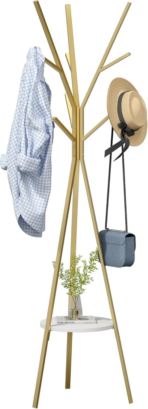 Coat Rack Hat Stand, Free Standing Display Hall Tree, Metal Hat Hanger with 9 Hooks for Clothes, Hats, and Scarves,