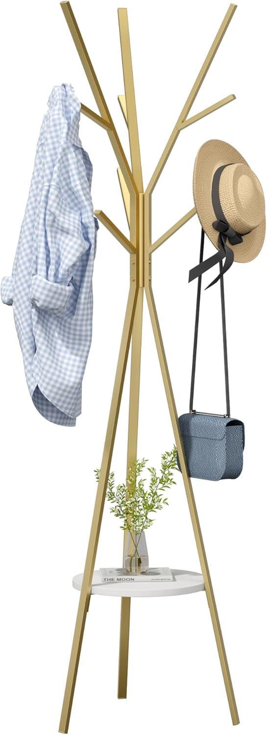 Coat Rack Hat Stand, Free Standing Display Hall Tree, Metal Hat Hanger with 9 Hooks for Clothes, Hats, and Scarves,