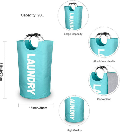 Mziart 90L Large Collapsible Laundry Hamper - Heavy Duty Durable Thicken Foldable Clothes Storage Bag (Blue)