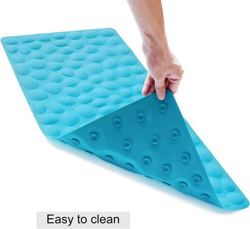 OTHWAY Non-Slip Bathtub Mat - Soft Rubber Bathroom Bathmat with Strong Suction Cups (Blue)