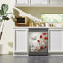 Rustic Farmhouse Magnetic Dishwasher Cover, White and Red Flowers Vinyl Decal, 23Wx26H Inches