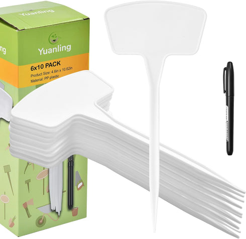 Yuanling Plant Labels, 60 Pack Large Plastic T-type Waterproof Garden Markers with Marker Pen