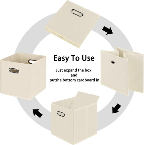 Black Foldable Storage Cubes Bins, Fabric Storage Box Organizer with Dual Handles for Home Organizer (Creamy-White)