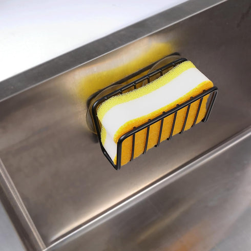 Toplife Sponge Holder for Kitchen Sink - Black Rust-Proof Suction Cup Sponge Caddy