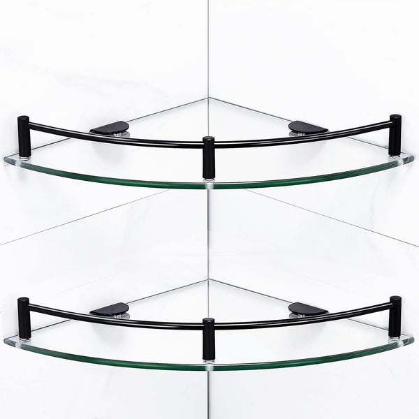 Bathroom Corner Shower Caddy, 9.5" Tempered Glass Bathroom Shelves Wall Mounted, 2