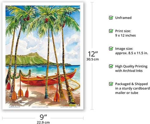 A Peaceful Voyage - Hawaiian Canoe (Wa‘a) - Master Art Print by Peggy Chun - Unframed 9in x 12in from Original