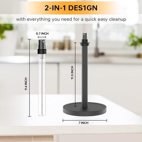 2 1 Countertop in Paper Towel Holder with Spray Bottle, Paper Towel Holder One-Handed Operation with Non Slip Weighted