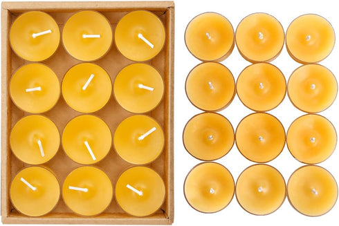 12pcs Natural Beeswax Tealight Candles, Handmade Decorative Unscented Tea Lights for Birthday Party, Wedding, Spa, Home