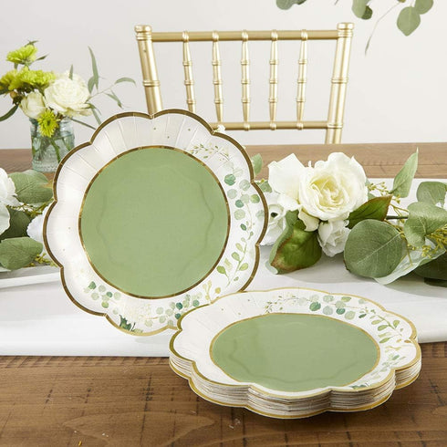 Kate Aspen Sage Green Party Decorations, Eucalyptus Floral Print 7 in. Decorative Paper Plates, Set of 16 for Showers