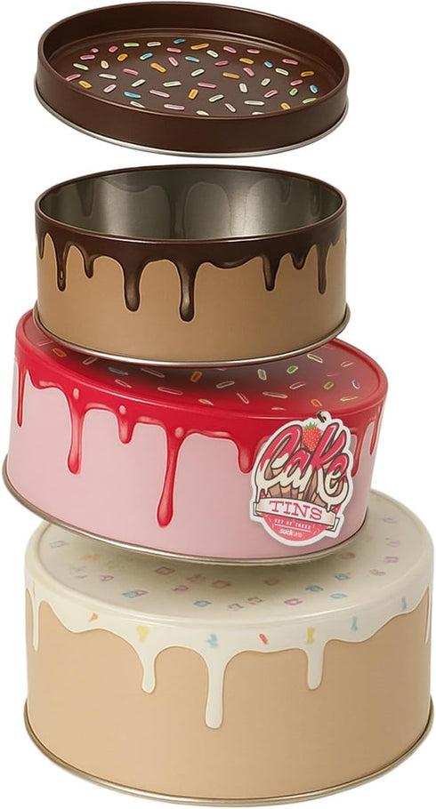Suck UK Cookie Tin Set of 3 - Round Cake Tins with Lids, Novelty Cookies Jar, Air Tight Storage Container