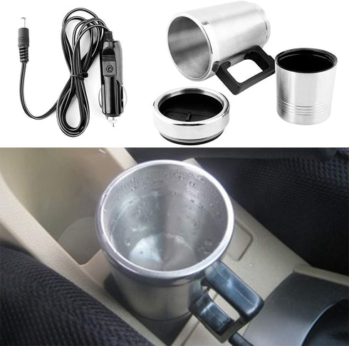 Travel Kettle for Car, 500ml Fast Boil Electric Kettle, Stainless Steel Thermal Heated Mug for Tea, Coffee, 12V