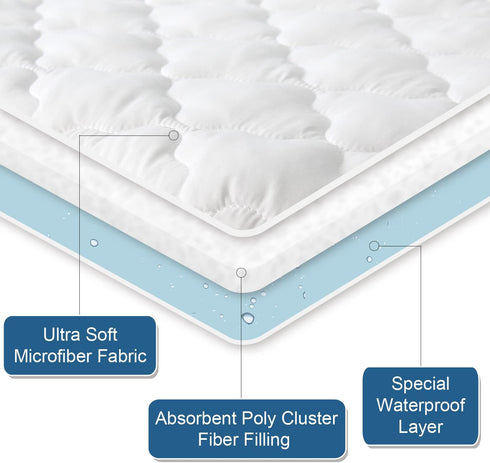 Twin Extra Long (XL) Mattress Protector Pad - Waterproof Quilted Cooling Topper Cover for College Dorm Room Essentials