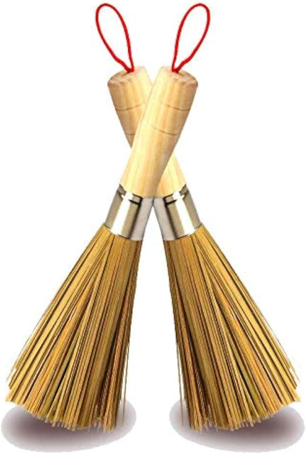 Melostu 2 Pack Cleaning Whisk Traditional Natural Bamboo Wok Brushes Dishwashing Kitchen Tools
