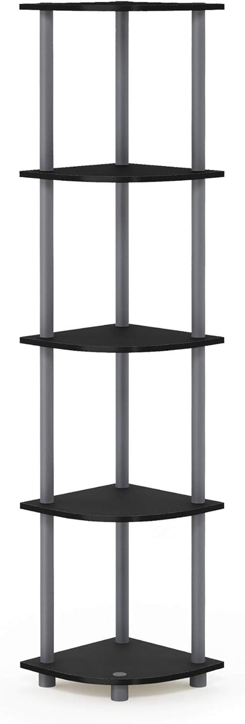 5-Tier Furinno TURN-N-TUBE Corner Shelf, Corner Bookshelf, Open Storage Shelves, for Organization and Storage, Living