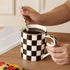 Porlien Checker Porcelain 18-ounce Mug Set of 2 with Teaspoon, Coffee Mugs and Tea Cups