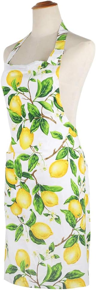 G2PLUS Thick Lemon Kitchen Apron with Pockets, Adjustable Cooking Apron for Baking, 30 x 25 inch