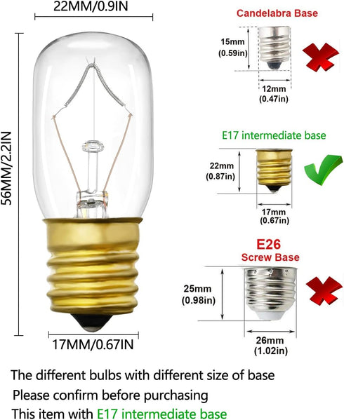 Light Bulb for Whirlpool Microwave - Microwave Light Bulb Fits for Whirlpool Maytag GE Amana Over The Range Hood Microwave, Dimmable with 125V 40W E17 Base, Kitchen Night Light, Repalce 8206232A