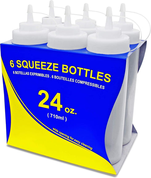 New Star Foodservice 26238 Clear Plastic Squeeze Bottles, Wide Mouth, 24 oz, Pack of 6