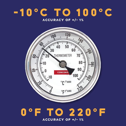 CONCORD 3" Stainless Steel Thermometer for Home Brewing - 4" Stem