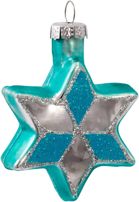 Kurt Adler H8203 Glass Star of David Ornament, Set of 6, Blue with Glitter