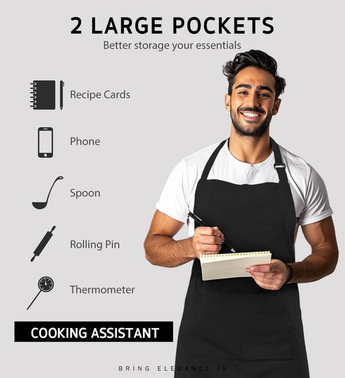 Syntus 4 Pack Adjustable Chef Apron, Waterdrop Resistant Cooking Aprons for Men Women with 2 Pockets, Black
