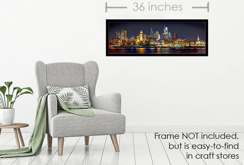 Philadelphia Skyline UNFRAMED Photo Print Night from East, 11.75 inches x 36 inches, PHOTOSBYJON