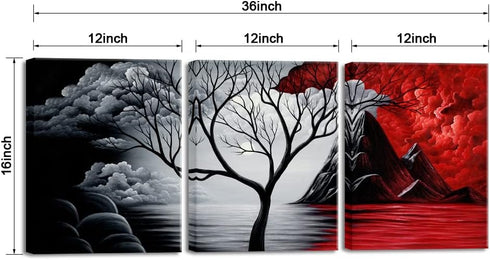 Wieco Art The Cloud Tree 3 Panels Modern Canvas Wall Art Prints - Abstract Seascape Paintings for Home Decor