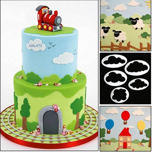 Fewo Set of 9 Hot Air Balloons Cloud Plastic Fondant Cutting Molds for Baby Shower Party Cake Decorating Tools