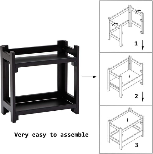 GOBAM Multi-Function Cosmetic Organizer, Vanity Makeup Holder for Bathroom, Easy Assembly, No Screws, Black Bamboo