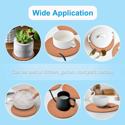8" Round Cork Coasters, Cork & Plastic Plant Saucers for Gardening, Absorbent Cork Mat for Wine, Coffee & Drinks (Set
