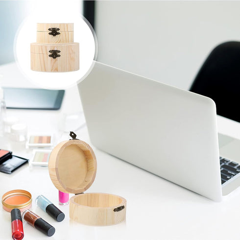 DOITOOL Wooden Box with Hinged Lid, Round Wood Storage Box for DIY Crafts, Jewelry, Home Storage (2 Sizes)