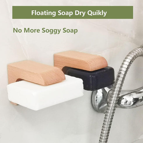 (2 sets) Wood Magnetic Bar Soap Holder for Shower Wall, Eco-Friendly Wooden Soap Dish for Soaps & Beard Shampoo Bars