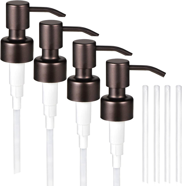 4PC Soap Dispenser Lids, 304 Stainless Steel Replacement Pump with Waterproof Label Stickers for Bottles (Bronze)
