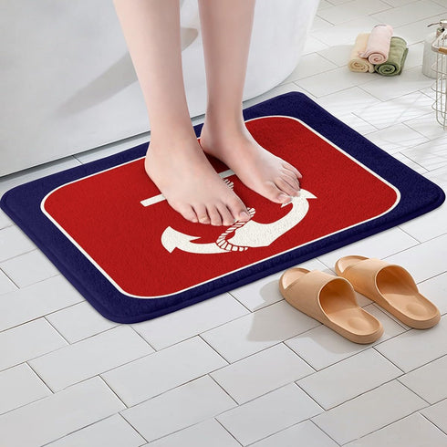 Feelyou Anchor Decor Bathroom Rugs, 16"x24" Red Blue White Stripes Ocean Bath Mats for Nautical Themed Bathroom