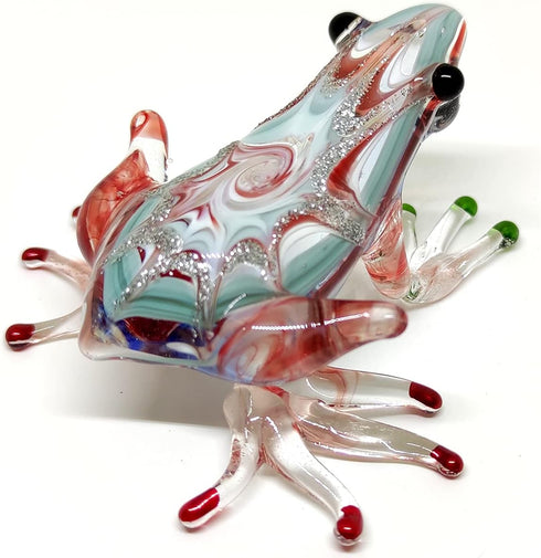 Frog Miniature Figurines, Hand Blown Color Glass Art Collectible Decor, 3" (Red Green)