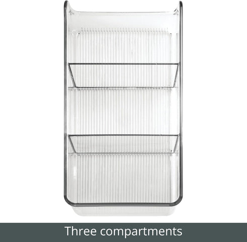mDesign 4 Pack Plastic Food Storage Bin Organizer with 3 Compartments for Kitchen, Pantry, Shelf, Drawer, Fridge,
